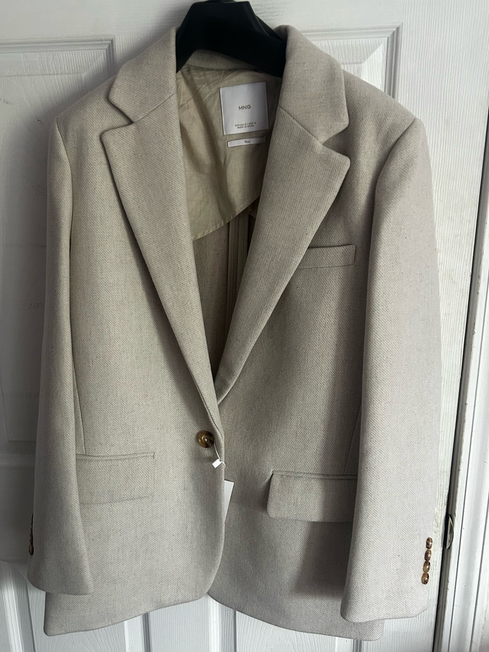 NWT Mango MNG Wool Blend Oversized Blazer Oatmeal Beige Size M